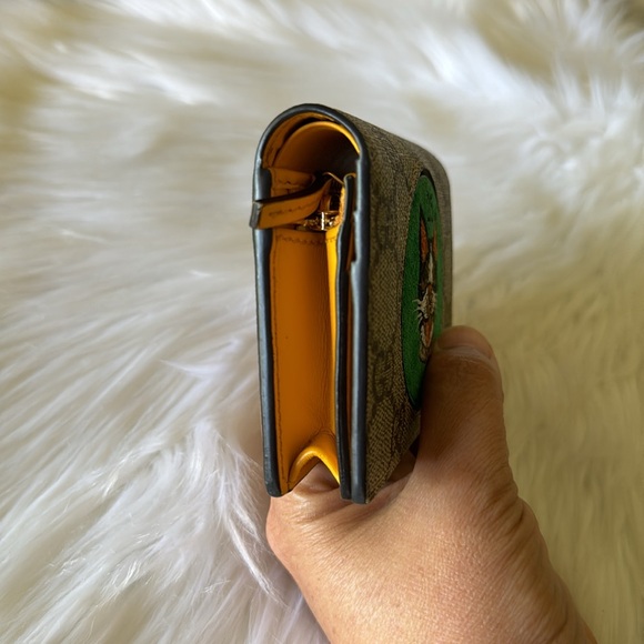 GUCCI GG Supreme Monogram Bosco Patch Card Case Wallet Beige Green - Picture 6 of 17